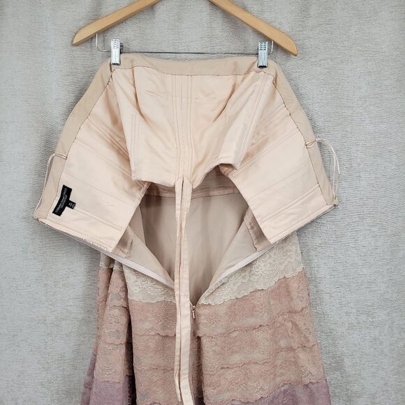 Carmen Marc Valvo Strapless Lace Dress in Cream Pink Mauve Ombre Midi Length - Picture 11 of 15